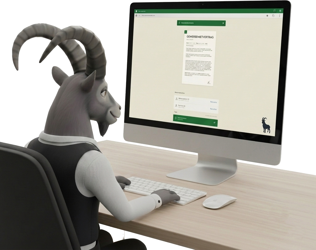 Steinbock Ibi bei der Arbeit am PC